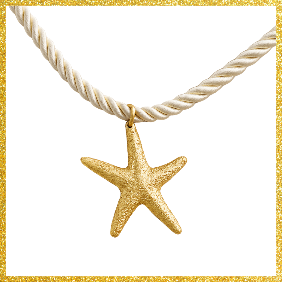 Collana Lunga Bohémien Con Ciondolo Stella Marina Oro - Gioiello In Lega Con Corda Cerata Intrecciata - Regalo Donna